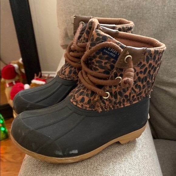 SPERRY Leopard Print Duck Boots - Picture 1 of 4